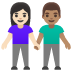 อีโมจิ ชาย-หญิงจับมือ: โทนผิวสีขาว โทนผิวสีเหลือง บน Google