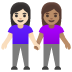 Emoji Due donne che si tengono per mano: carnagione chiara e carnagione olivastra su Google