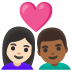 Emoji Couple avec cœur : femme, homme, peau claire et peau mate sur Google