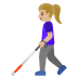 Frau mit Langstock: mittelhelle Hautfarbe-Emoji auf Google