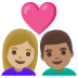 Google での カップルとハート: 女性 男性 やや薄い肌色 中間の肌色 絵文字