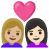 อีโมจิ คู่รัก: ผู้หญิง ผู้หญิง โทนผิวสีขาวเหลือง และ โทนผิวสีขาว บน Google