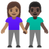 Emoji Mujer y hombre de la mano: tono de piel medio y tono de piel oscuro en Google