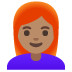 Woman: Medium Skin Tone, Red Hair emoji on Google