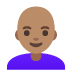 Woman: Medium Skin Tone, Bald emoji on Google