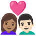 Couple with Heart: Woman, Man, Medium Skin Tone, Light Skin Tone emoji on Google