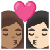 Kiss: Woman, Woman, Medium Skin Tone, Light Skin Tone emoji on Google