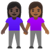 Emoji Mujeres de la mano: tono de piel oscuro y tono de piel oscuro medio en Google