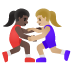 Women Wrestling: Dark Skin Tone, Medium-Light Skin Tone emoji on Google