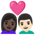 Emoji Pasangan dengan hati: wanita, pria, warna kulit gelap, warna kulit cerah di Google