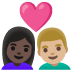Emoji Couple avec cœur : femme, homme, peau foncée et peau moyennement claire sur Google