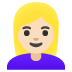 Woman: Light Skin Tone, Blond Hair emoji on Google