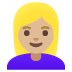 Woman: Medium-Light Skin Tone, Blond Hair emoji on Google