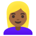 Woman: Medium-Dark Skin Tone, Blond Hair emoji on Google