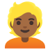Emoji Người tóc vàng hoe: màu da tối trung bình trên Google