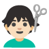 Man Getting Haircut: Light Skin Tone emoji on Google