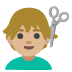 Man Getting Haircut: Medium-Light Skin Tone emoji on Google