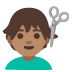 Man Getting Haircut: Medium Skin Tone emoji on Google