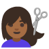 Emoji Perempuan digunting rambut: ton kulit sederhana gelap pada Google