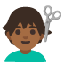 Man Getting Haircut: Medium-Dark Skin Tone emoji on Google
