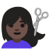 Woman Getting Haircut: Dark Skin Tone emoji on Google