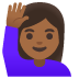 Emoji Wanita mengangkat tangan: warna kulit gelap-sedang di Google