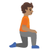 Person Kneeling Facing Right: Medium Skin Tone emoji on Google