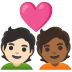 Emoji Casal apaixonado: pessoa, pessoa, pele clara e pele morena escura no Google
