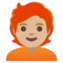 Person: Medium-Light Skin Tone, Red Hair emoji on Google