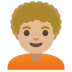 Person: Medium-Light Skin Tone, Curly Hair emoji on Google
