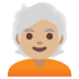 Person: Medium-Light Skin Tone, White Hair emoji on Google