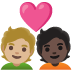 Emoji Casal apaixonado: pessoa, pessoa, pele morena clara e pele escura no Google