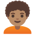 Person: Medium Skin Tone, Curly Hair emoji on Google