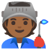 Fabrikarbeiter(in): mitteldunkle Hautfarbe-Emoji auf Google