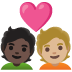 Emoji Casal apaixonado: pessoa, pessoa, pele escura e pele morena clara no Google