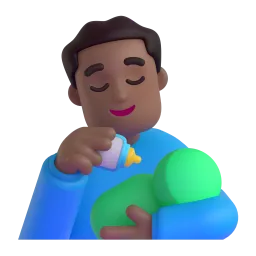 Mann, der Baby die Flasche gibt: mitteldunkle Hautfarbe-Emoji auf Microsoft