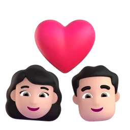 Emoji Coppia con cuore: donna, uomo e carnagione chiara su Microsoft