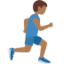Emoji Uomo che corre: carnagione abbastanza scura e a destra su X / Twitter