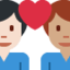 Emoji Coppia con cuore: uomo, uomo, carnagione chiara e carnagione olivastra su X / Twitter