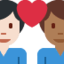 Emoji Pasangan dengan simbol hati: lelaki, lelaki, ton kulit cerah dan ton kulit sederhana gelap pada X / Twitter