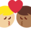 Sich küssendes Paar: Mann, Mann, mittelhelle Hautfarbe und mitteldunkle Hautfarbe-Emoji auf X / Twitter