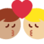 Sich küssendes Paar: Mann, Mann, mittlere Hautfarbe und mittelhelle Hautfarbe-Emoji auf X / Twitter
