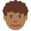 Mann: mitteldunkle Hautfarbe, lockiges Haar-Emoji auf X / Twitter
