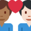 Emoji Pasangan dengan simbol hati: lelaki, lelaki, ton kulit sederhana gelap dan ton kulit cerah pada X / Twitter