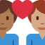 Liebespaar: Mann, Mann, mitteldunkle Hautfarbe und mittlere Hautfarbe-Emoji auf X / Twitter