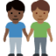 Emoji Dua pria bergandengan: warna kulit gelap, warna kulit gelap-sedang di X / Twitter