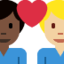 Emoji Pasangan dengan simbol hati: lelaki, lelaki, ton kulit gelap dan ton kulit sederhana cerah pada X / Twitter