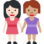 Emoji Due donne che si tengono per mano: carnagione chiara e carnagione olivastra su X / Twitter