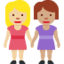 Emoji Due donne che si tengono per mano: carnagione abbastanza chiara e carnagione olivastra su X / Twitter