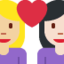อีโมจิ คู่รัก: ผู้หญิง ผู้หญิง โทนผิวสีขาวเหลือง และ โทนผิวสีขาว บน X / Twitter